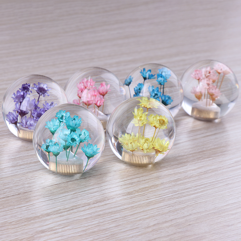 Custom design logo car gear shift knobs crystal gear shift knob with dry flower inside resin shift gear knob ball