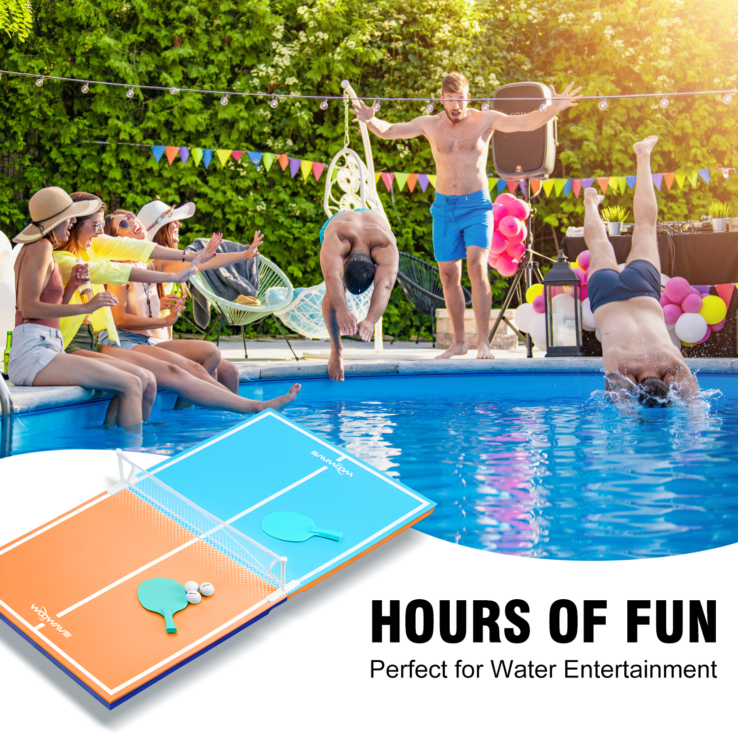56' Floating Ping-Pong Table Swimming Pool Game Floating Tray with Paddle and Ball