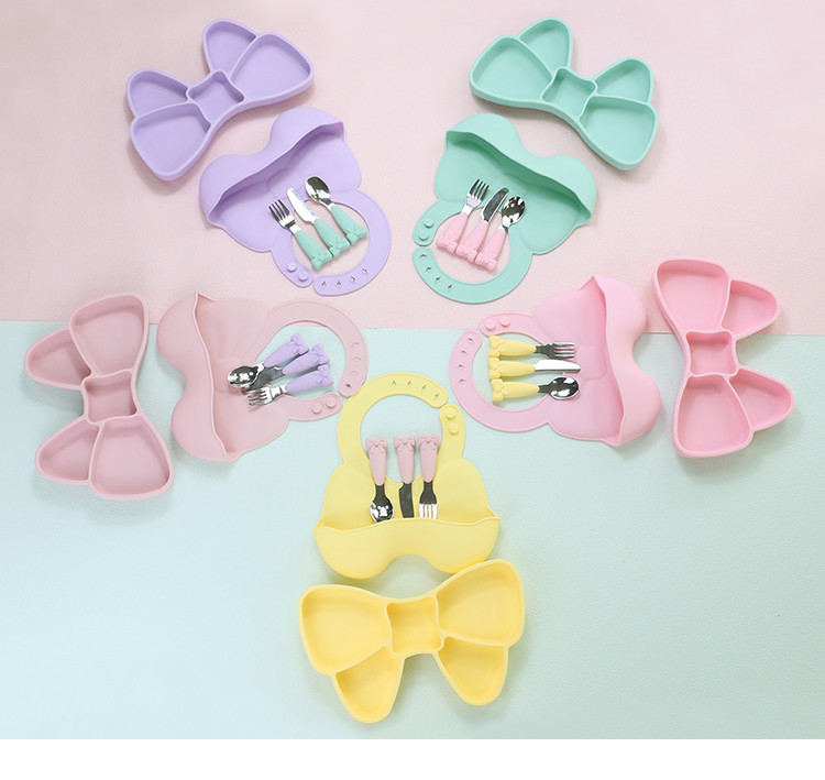Baby Silicone Tableware Set Self Feeding Easy Clean Up Heat Resistant