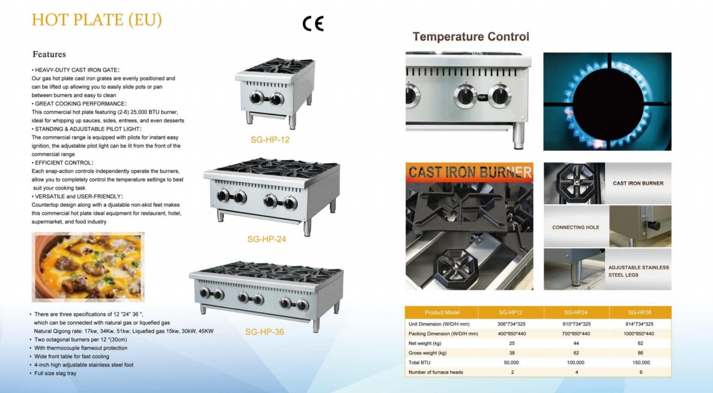 Stainless Steel Commercial Cooking Equipment Countertop Gas Range / Hot Plate Heavy Duty For Restaurant