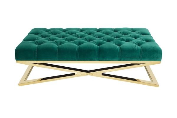 Cross x leg uphostered stainess steel ottoman bed stool button velvet ottoman