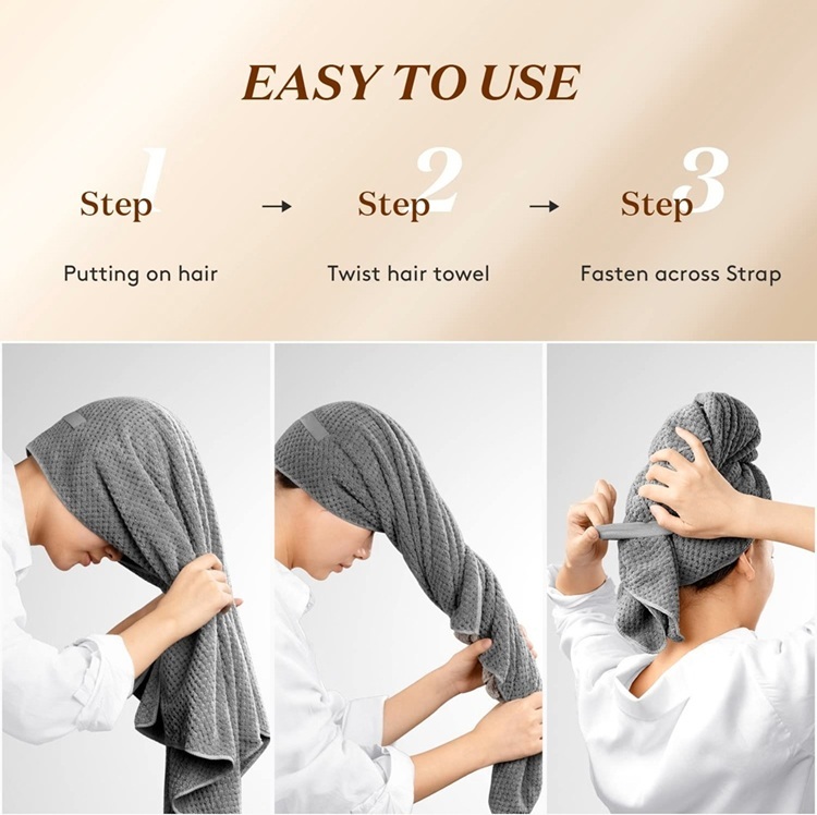 Hair towel wrap in use showing secure fit