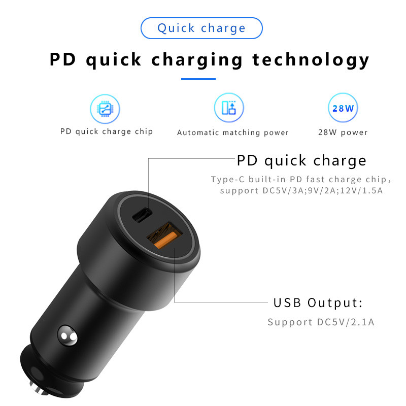 PD+USB 2.1A CAR CHARGER FAST USB CAR CHARGER Compatible with all smart phones, type-c fast car charge