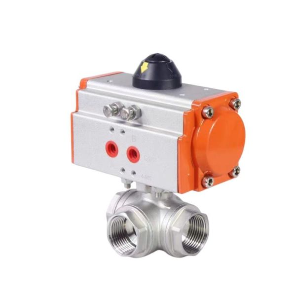 Stainless Steel 3 Way Internal Thread Pneumatic Ball Valve Double/Single Acting Pneumatic Actuator Female Threaded Ball Valve