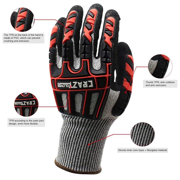 13G Oilfield Safety Work Cut Proof Work Gloves Anti Vibration Heavy Duty Impact Gloves