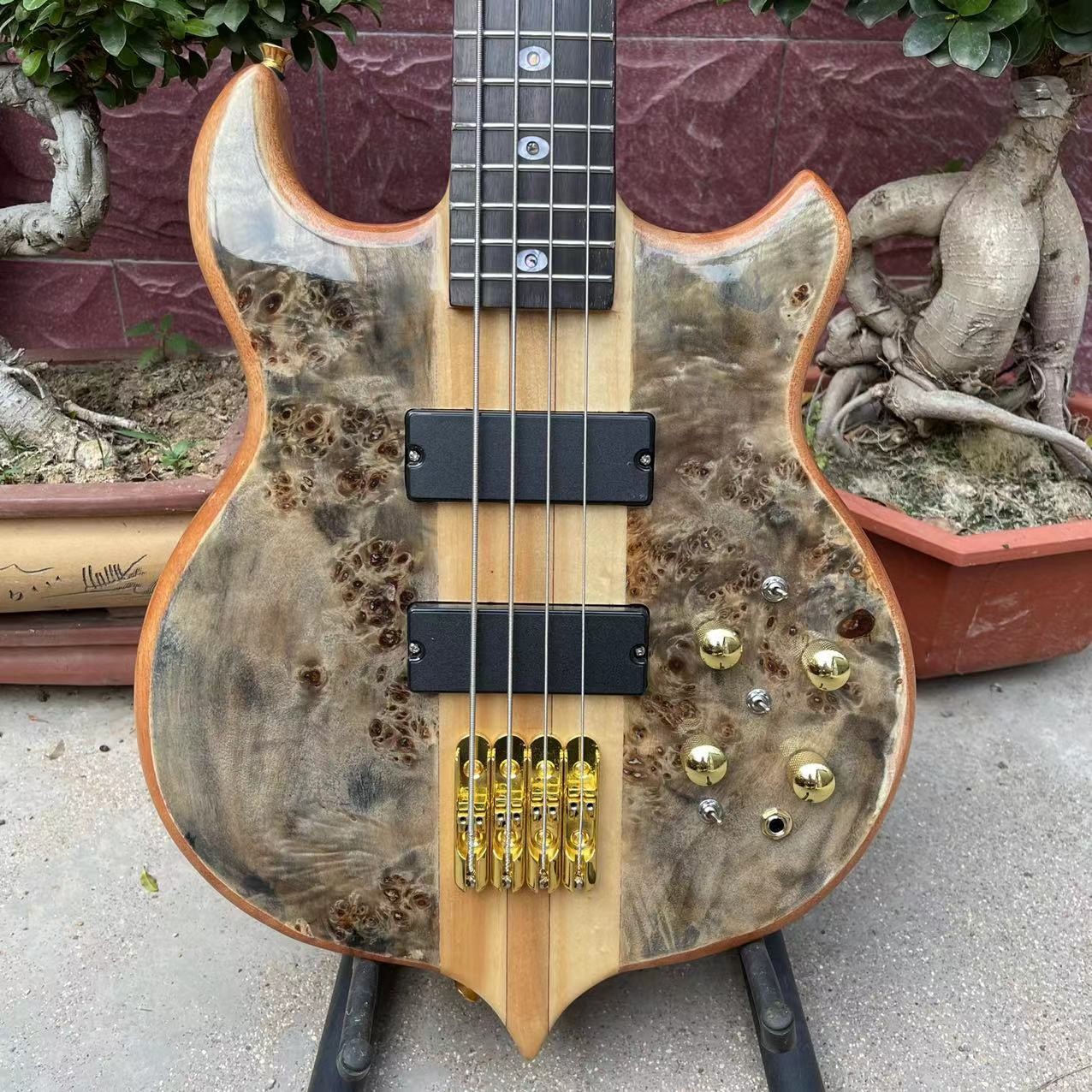 Ebony Fingerboard 4 Strings Bass Factory Burst Maple Top 9V Active Pickup Electric Bass Guitar