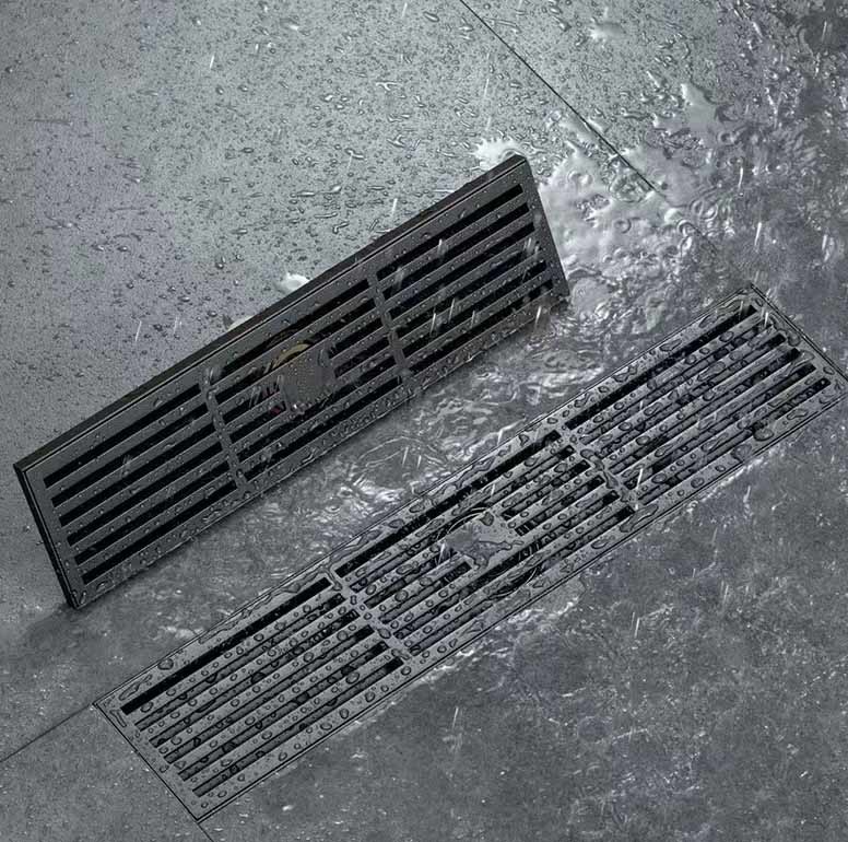 Matte Silver Stainless Steel Linear Shower Drain With Removable Pattern Grate