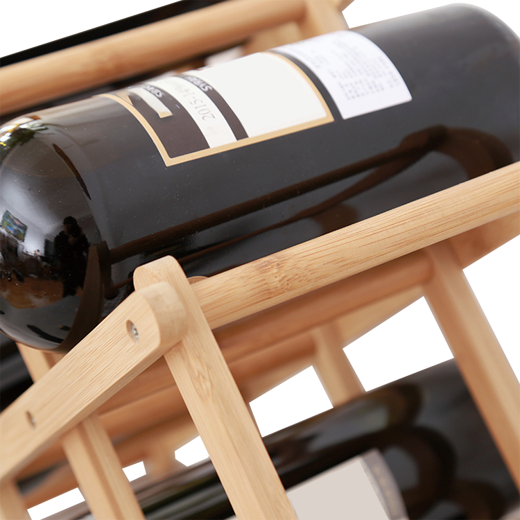 Sustainable Bamboo Foldable Wood Countertop Wine Bottle Storage Rack for 3 6-Bottles