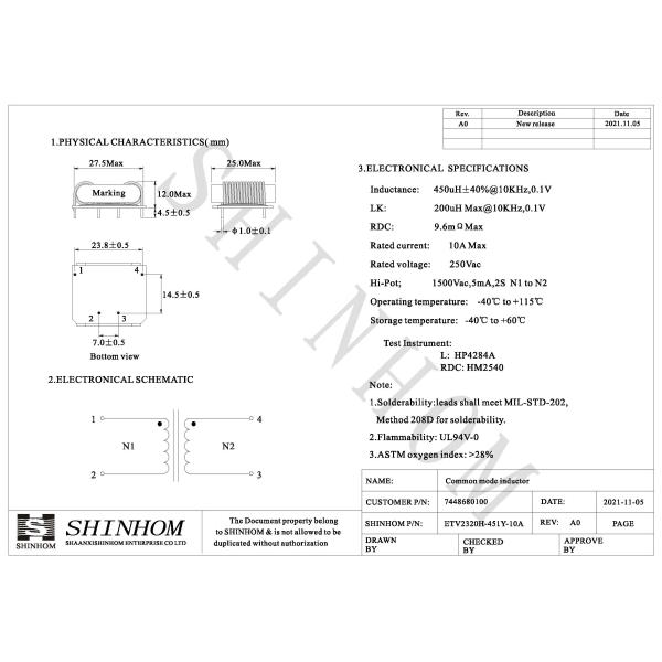 Varnished Wire Common Mode Power Line Choke 10kHz Single Phase