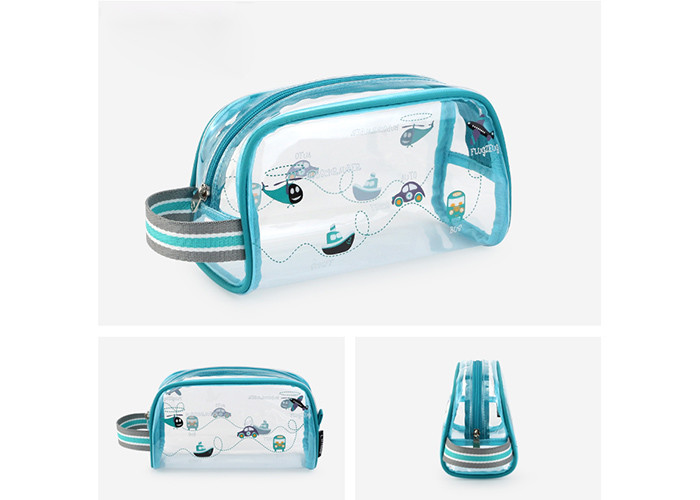 Promotional PVC Transparent Bag , Kids Pencil Case With PP Webbing Stripe Handle