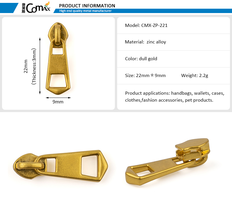 Bag Accessories 3 Metal Zipper Slider with Customized Zipper Pulls and Wallet Puller