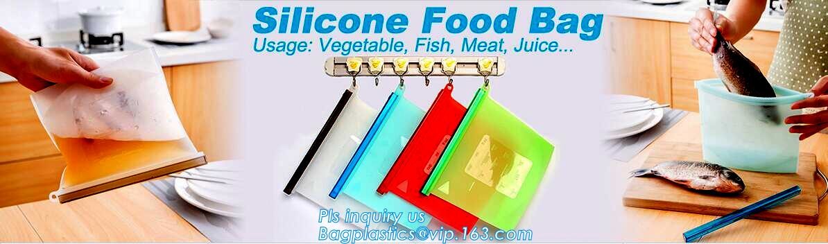 Reusable Leakproof Zipper Preservation Airtight sandwich Zip lockk Cooking Fresh Zip Large Silicone Storage Food Bags With