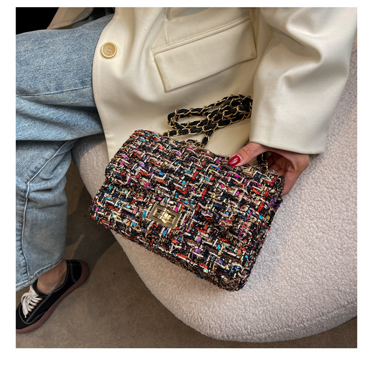 Seasonal Luxury Designer Inspired Chain Women's Crossbody Classic Flap Tweed Shoulder Bag