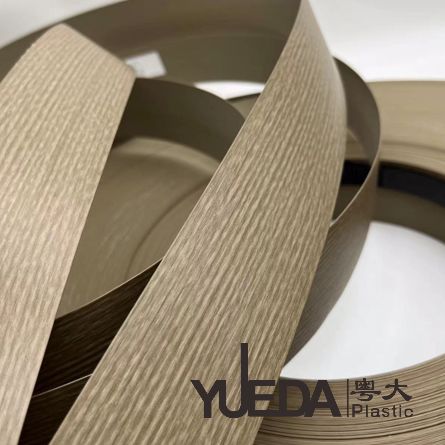 Yellow wide-edge edge banding strips with wood grain patterns that simulate the texture and color of wood-M5707