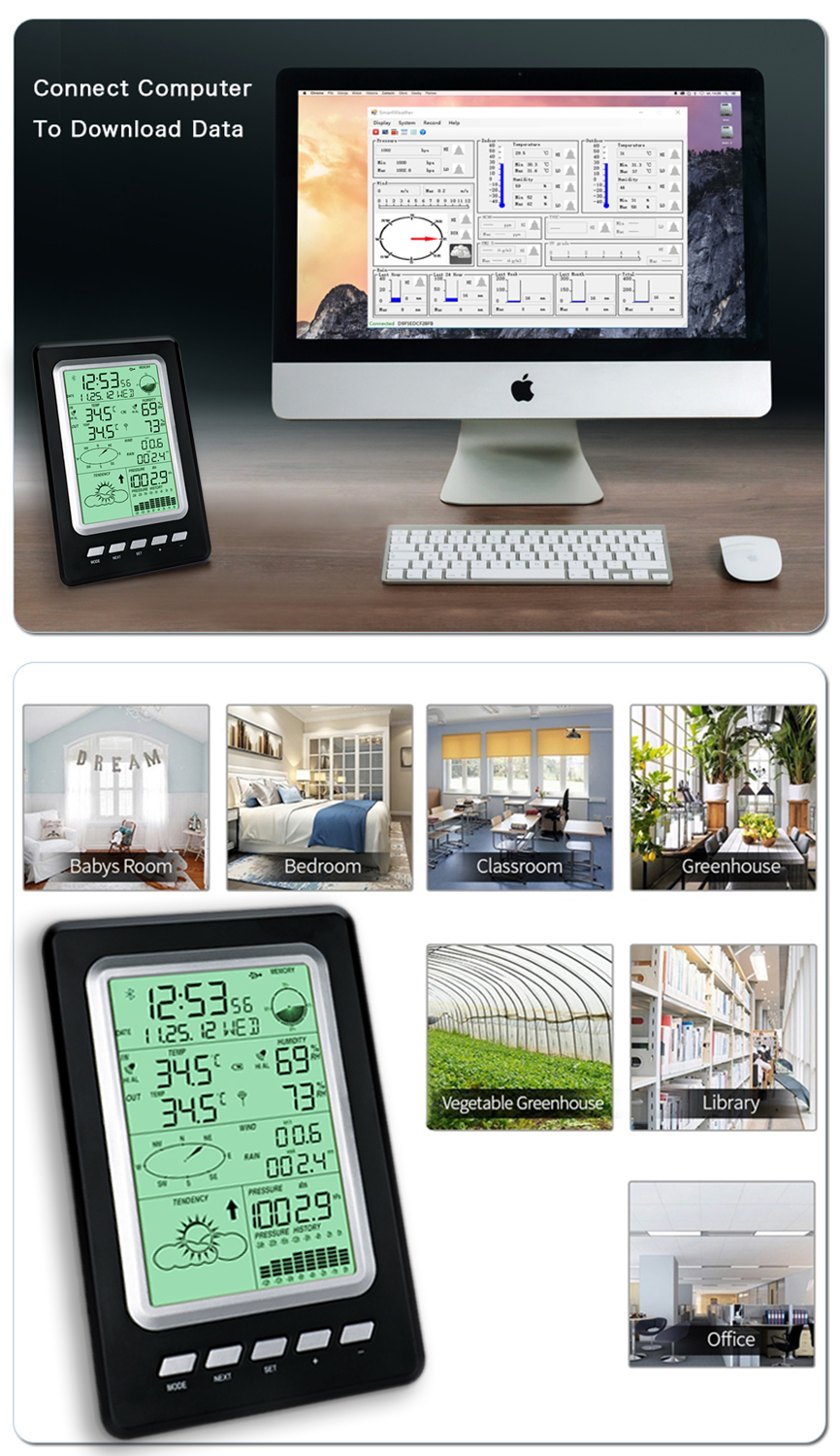 Silver and Black Stay Updated On Outdoor Temperature Humidity With Mobile App Wireless Weather Station