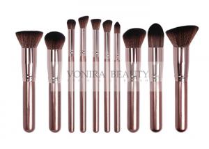 China Shiny Brown Handle Face Mass Level Makeup Brushes Kit Synthetic Fiber on sale