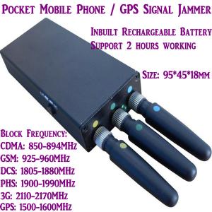 Quality 3 Antenna Mini Mobile Phone Signal Jammer 3G/GSM/CDMA/DCS/PHS GPS Blocker Inbuilt Battery wholesale