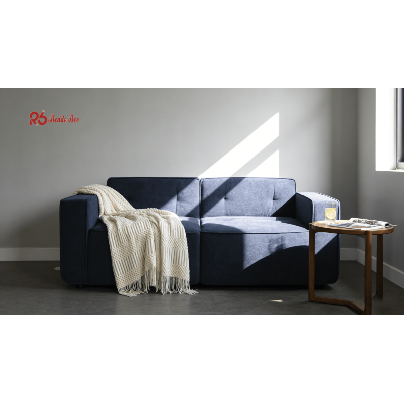 Modern Compressible 2 Seater Sofa Deep Blue Chenille Fabric Modular For Small Apartments