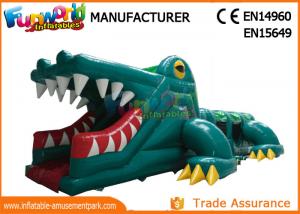 China Green Shark Inflatable Obstacle Course Tunnel / Assault Course Bounce House on sale