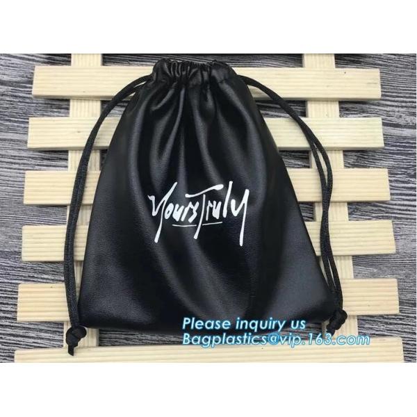 Custom Printed PU Leather Waterproof Drawstring Bag, Cheap Black PU Leather Drawstring Pouch Bag Jewelry Pouch PU drawst