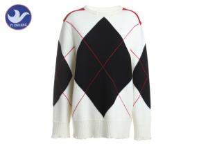 China Big Diamond Pattern Womens Knit Pullover Sweater Oversize Colleague Jumper on sale