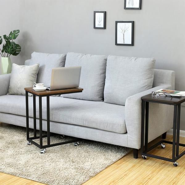 Rolling Side Table, Side Table on Wheels, C-shaped Rolling Side Table, ULNT50X