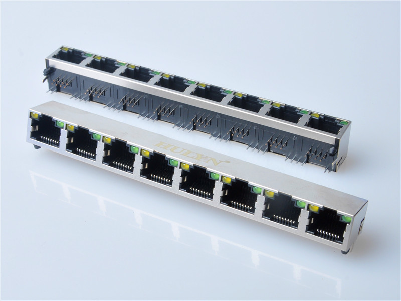 HULYN Very low profile, Shielded RJ45 Modular Jack, Through Hole Type, 1x8,with LEDs，