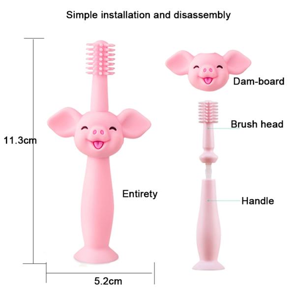 Silicone Baby Teether ，Food Grade Silicone Baby Toothbrush Infant Training Custom Cartoon Pig
