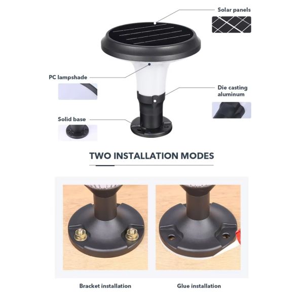 LED Solar Pillar Light With Waterproof Security Lighting for Luxury Villa Courtyard Pillars