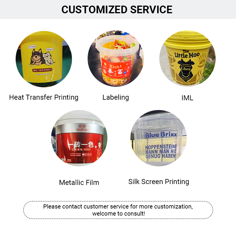 IML Plastic Popcorn Biscuit Chips Bucket with Customized Capacity and Custom Logo