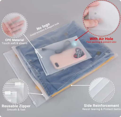 Reclosable Waterproof CPE Zipper Bag Plastic Storage Pouch For Cosmetic Electronic Accessories Packaging