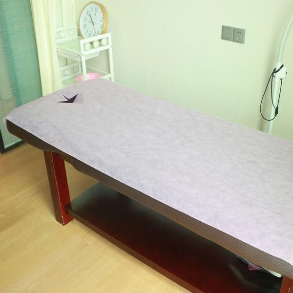 Dispoable Spunbond Non Woven Massage Table Bed Sheet With Facial Hole Pink Blue Color