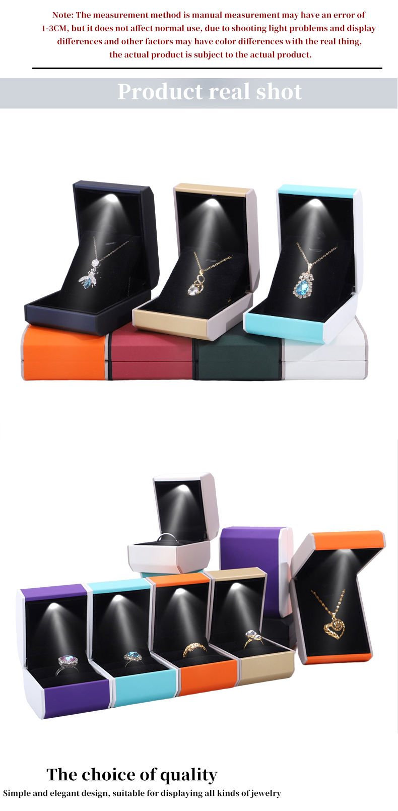 Customized Size LED Plastic Jewelry Box with Velvet Lining and LED Lighting