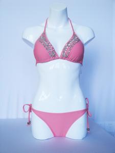 Quality OEM pink color polyester swim suit swimwear women with sew-in bra cup size XL , XXL wholesale