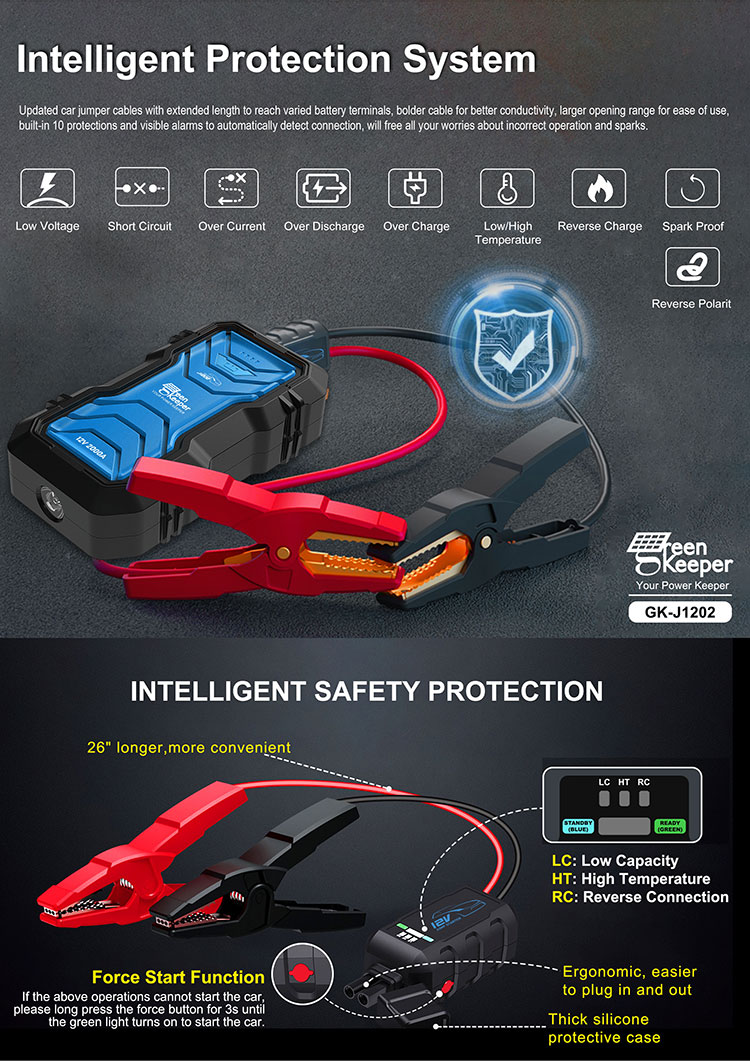 High Power Portable Battery Jump Starter 2000A 16000mAh 2000A With Led Flashlight