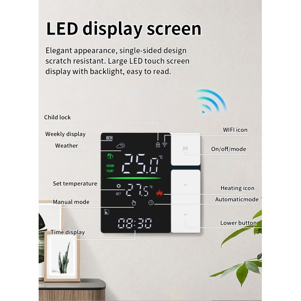 SIXWGH Smart WiFi Thermostat Controller for Water Heating LED Touch Screen Temperature Control Electric Floor/Wall RV Garage