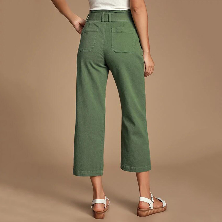 OEM Custom Fashion Green Women Tie Waist Women Cargo Pants with Utility Pockets
