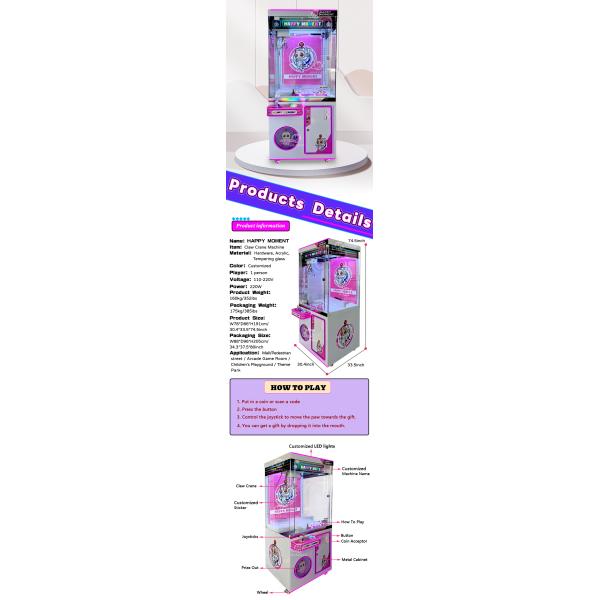 Plush Toy Grabbing Vending Claw Crane Machine Coin Operated Gift Prize Crane Machine