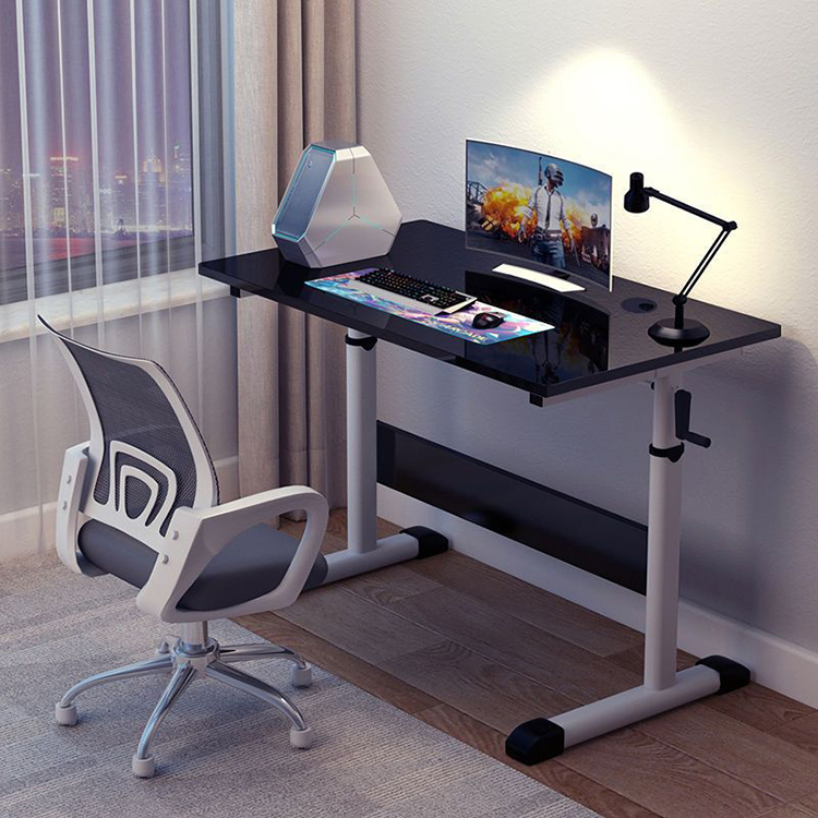 Manual Sit Standing Study Table for Adult White Wooden Modern Luxury CEO Office Desk