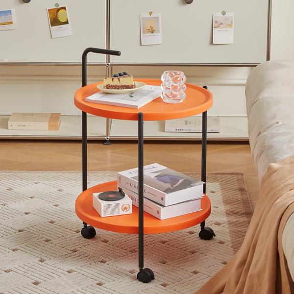 Movable Sofa Side Table Small Coffee Tea with Wheels, Storage Rack for Living Room Bedroom Balcony Shelf