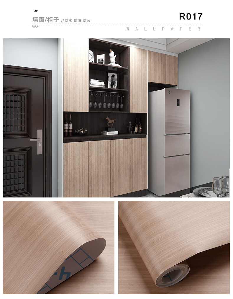 Grey Wood Grain Design 3D Contact Wallpaper for Waterproof Wall Decoration