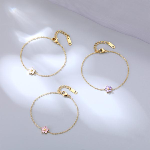 Zircon Stone Flower Stainless Steel Bracelet for Women