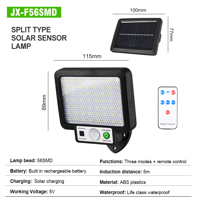 6500K 5m Induction Outdoor LED Lawn Light 72COB Solar Led Wall Light