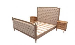 Quality Oak Wood Upholstered Bedroom Sets , Linen Fabric King Size Upholstered Bed wholesale