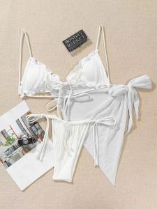 Quality UPF Function white  Bathing Suit Two Pieces Summer Bikini Nylon Fabric wholesale