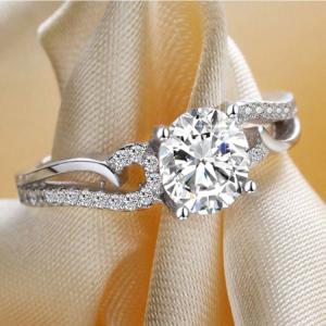 Women Sterling Silver Created White Sapphire Engagement Ring (RE111)