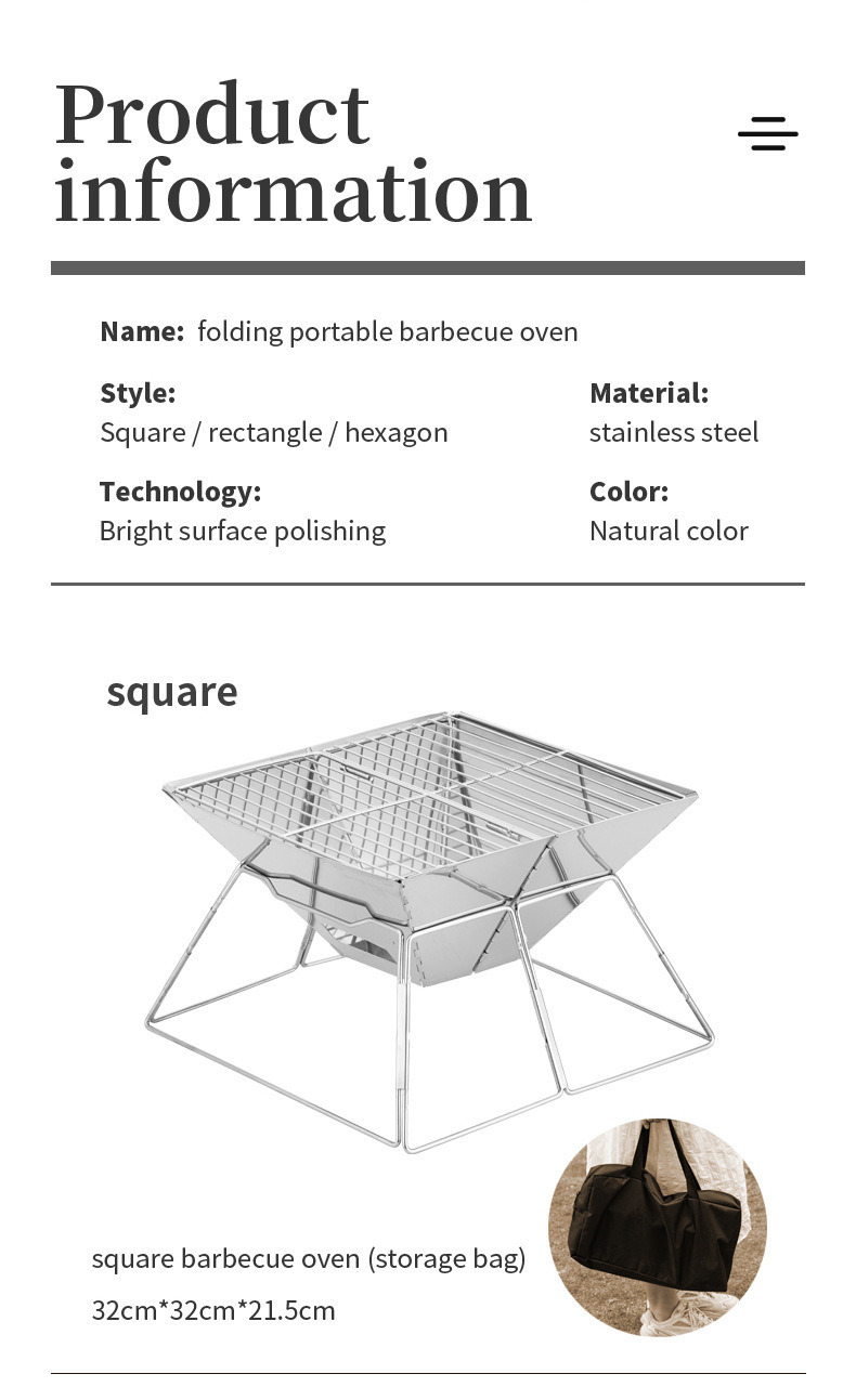 Square Outdoor Camping Folding Grill Charcoal BBQ Stove