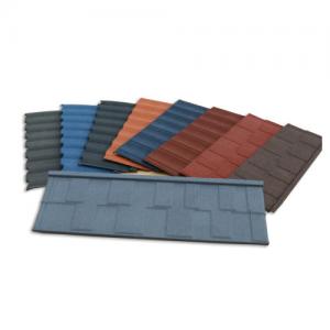 China Colorful Weather Rustproof Shingle Tile Roofing Materials Aluzinc Stone Coated Metal Roofing Tiles on sale