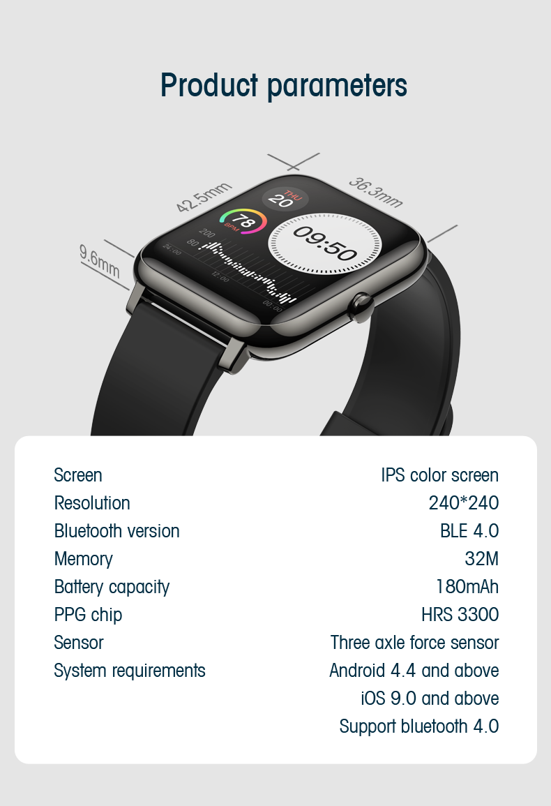 P22 GPS Calorie Count Sport Heart Rate Waterproof Smartwatch For Android IOS Phone