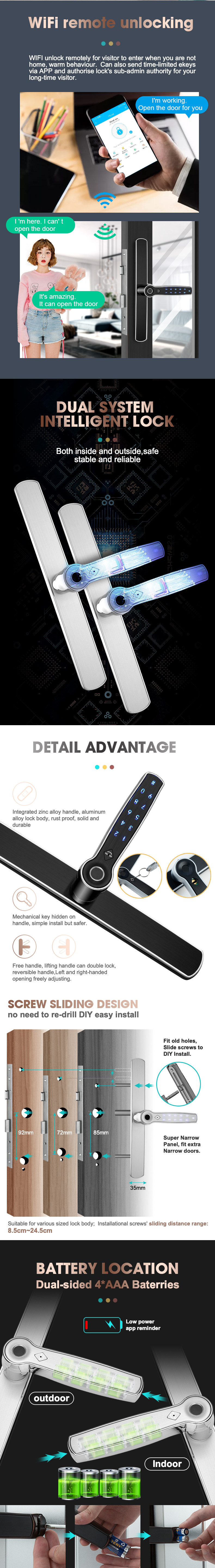 Dual Bluetooth WIFI Fingerprint Keypad Aluminium Door Locks And Handles